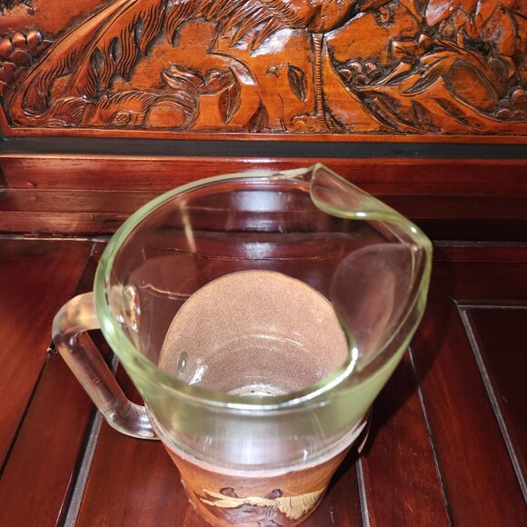 Vintage Green Glass Beer Pitcher With Handcrafted Leather Horse Design Wrap - Picture 8 of 14